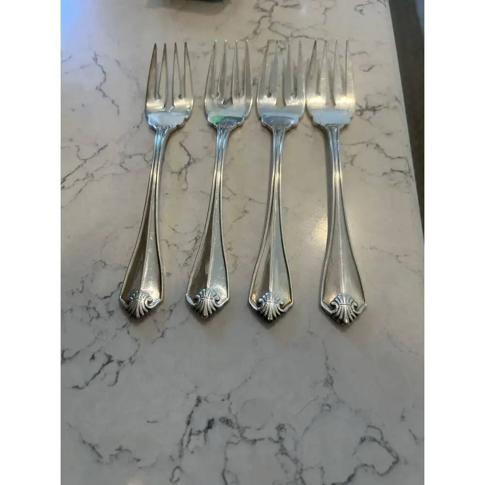 Vtg Rogers 1881 Oneida King James Pattern‎ Silverplate Set of 4 Salad Forks